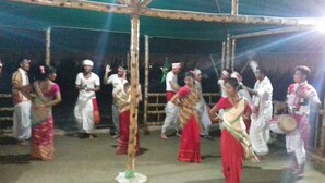A group of people performing a traditional dance in an outdoor setting. - N Palky Camp By GRB (Chariduar Circle)