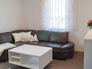 TV, fireplace - Spacious, quietly located vacation apartment on the first floor (Kurort Hartha)