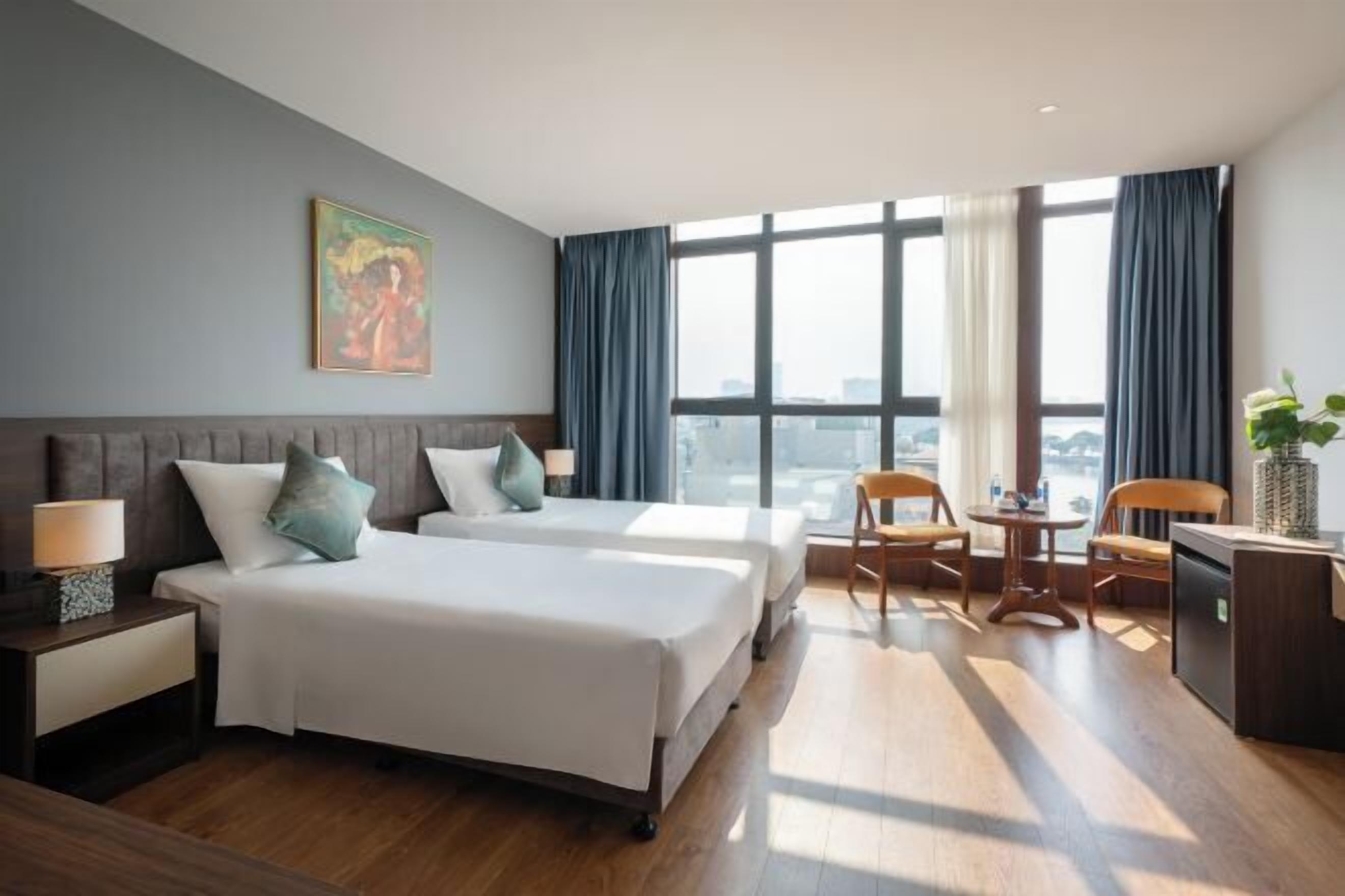 Premium bedding, minibar, desk, laptop workspace