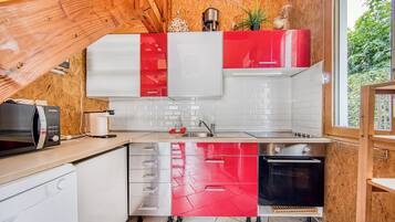 Kühlschrank, Mikrowelle, Herdplatte, Geschirrspüler