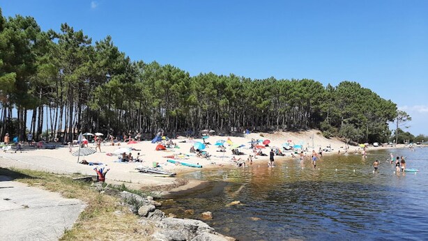Une plage avec des gens, des parasols et des bateaux.