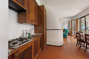 Fridge, oven, stovetop, cookware/dishes/utensils