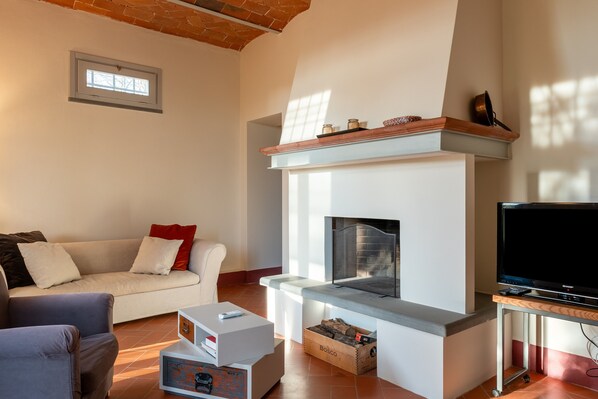 TV, fireplace