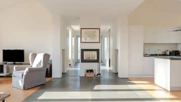 TV, fireplace