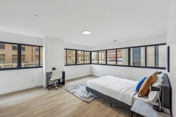 1 bedroom, desk, iron/ironing board, travel cot