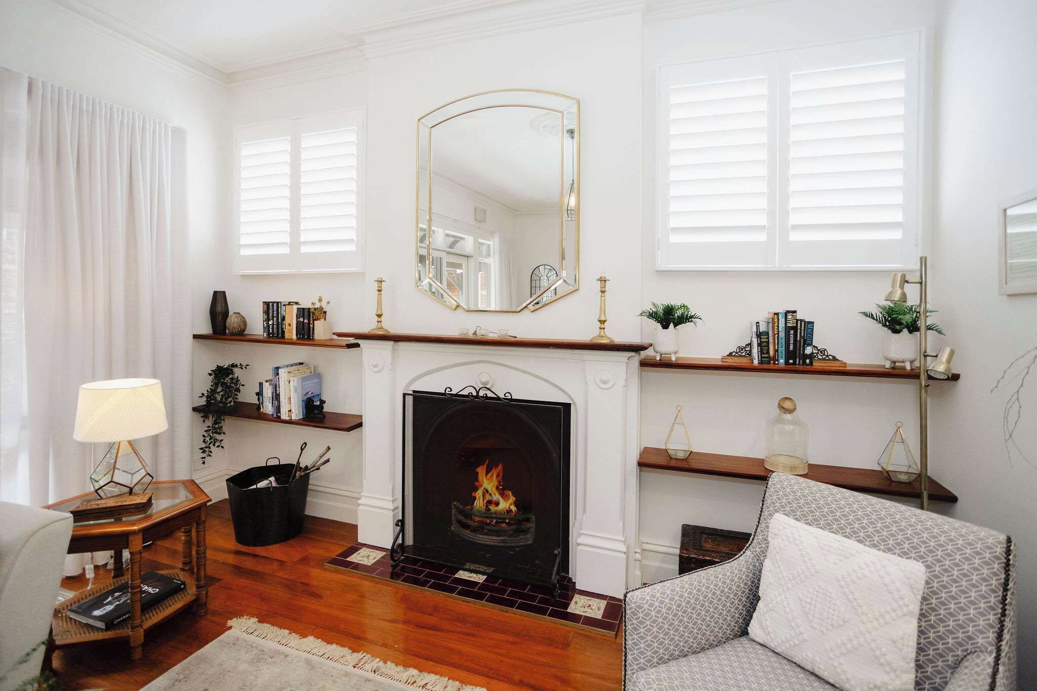 Cozy lounge fireplace with elegant decor, adding warmth and sophistication