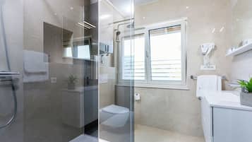 Deluxe Double Room | Bathroom | Shower, hair dryer, slippers, towels