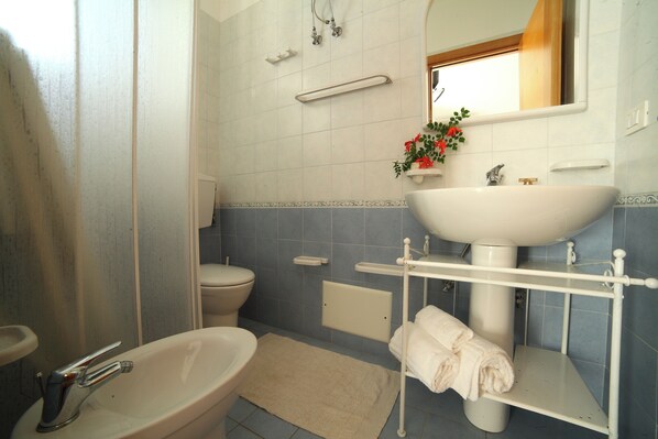 Sèche-cheveux, serviettes fournies, savon, papier toilette