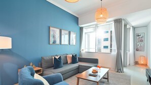 Deluxe Apartment, Sea View | Living area - Fascinating Ocean Views in a One Bedroom (Dubai)