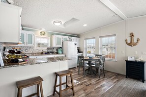 Fridge, microwave, stovetop, toaster