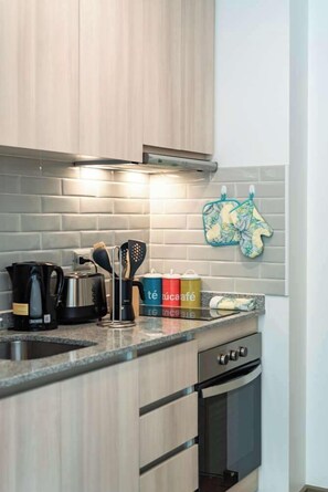 Fridge, microwave, stovetop, toaster