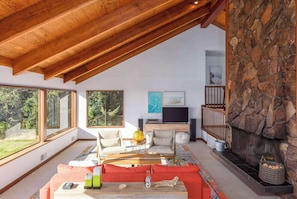 Télévision, cheminée, lecteur de DVD