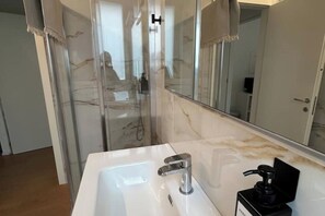 Shower, hair dryer, soap