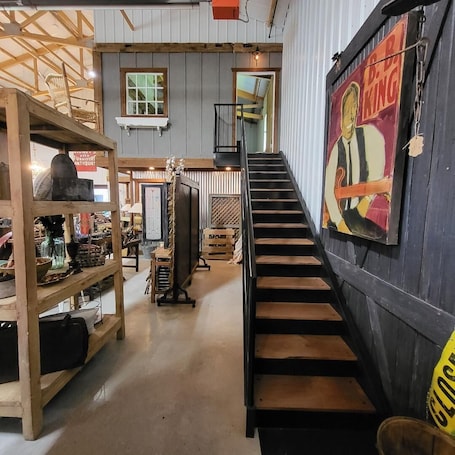 Interior. Cozy loft inside a vintage store on an animal rescue farm in Westville, IN