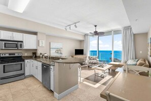Fridge, microwave, oven, stovetop - Family-Friendly Gulf-Front Condo w/Beach Access (Panama City Beach)