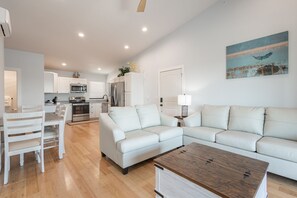 Smart TV, fireplace, video games, foosball