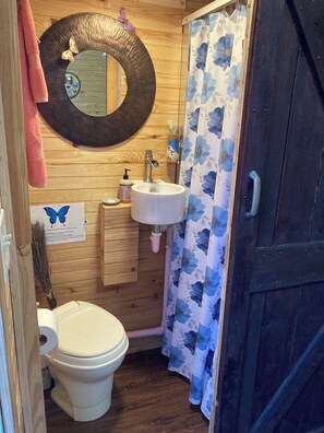 Douche, serviettes fournies, savon, papier toilette