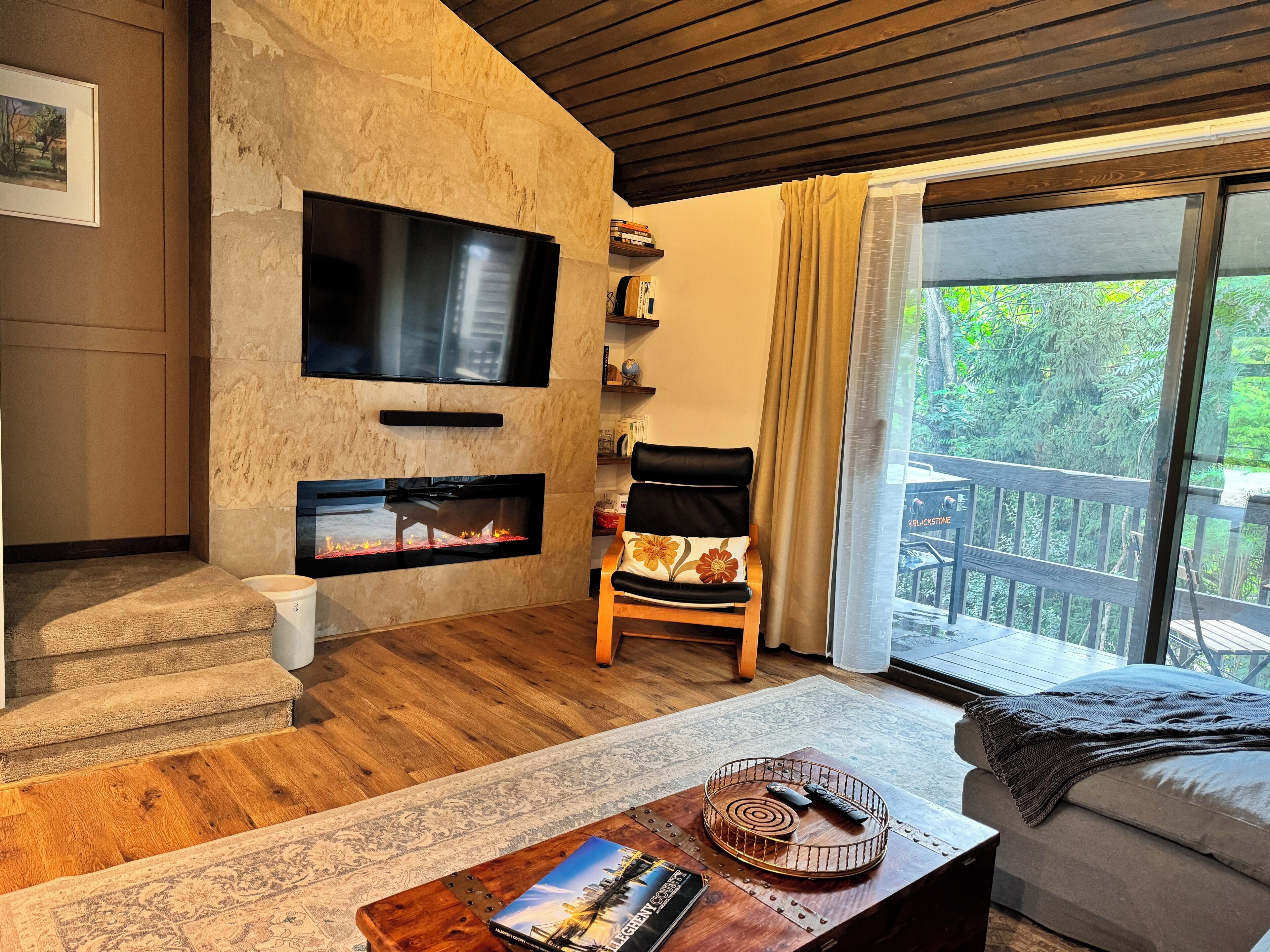 Televisión y chimenea 