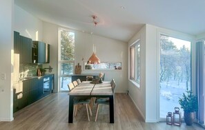 Fridge, stovetop, dishwasher, coffee/tea maker