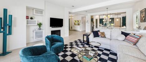 Smart TV, fireplace, printers