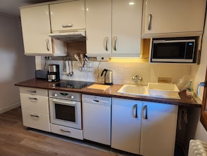 Fridge, microwave, dishwasher
