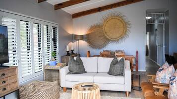 Smart TV, lareira, livros