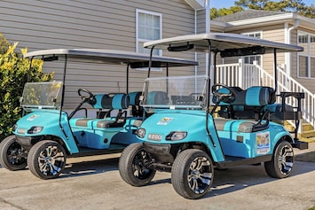 Rent Our Gas Powered 4 or 6 Seater Custom Golf Cart w/Sound Bar