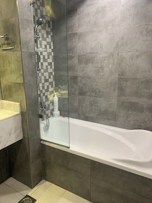 Hair dryer, towels, toilet paper