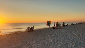 Chaises longues, serviettes de plage