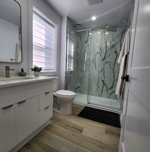 Hair dryer, towels, toilet paper