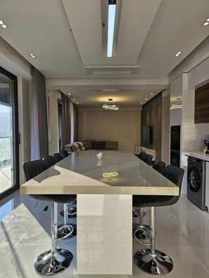 Family Apartment, City View | Private kitchen | Full-size fridge, microwave, oven, stovetop - Lux House in Archi Tbilisi (Tbilisi)