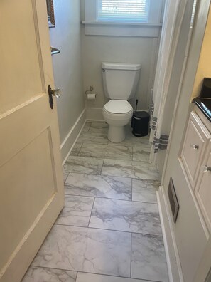 Shower, towels, toilet paper