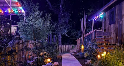 Wooden cabins surrounded by nature, in the south of France.