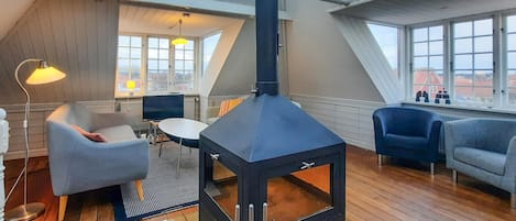 TV, fireplace