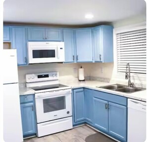 Frigorífico, microondas, horno y placa de cocina