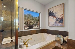 Hair dryer, towels, soap, toilet paper - PalmSpring Luxury Vacation Home-Salted Pool & Spa. (Thousand Palms)