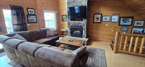 TV, fireplace, video games, foosball