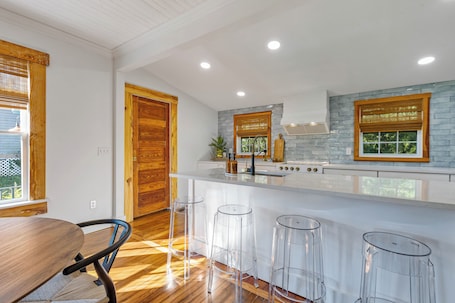 Fridge, microwave, oven, stovetop. Welcome to The Schoolhouse – A charming cottage in historic Monticello, Florida.