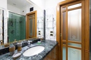 Apartment | Bathroom | Shower, rainfall showerhead, free toiletries, hair dryer