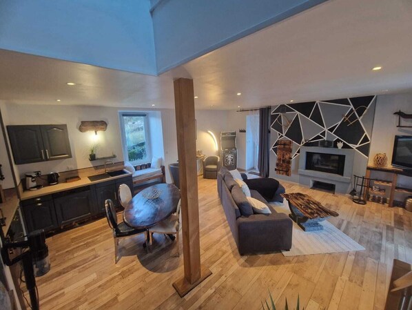 TV, fireplace, video games, books