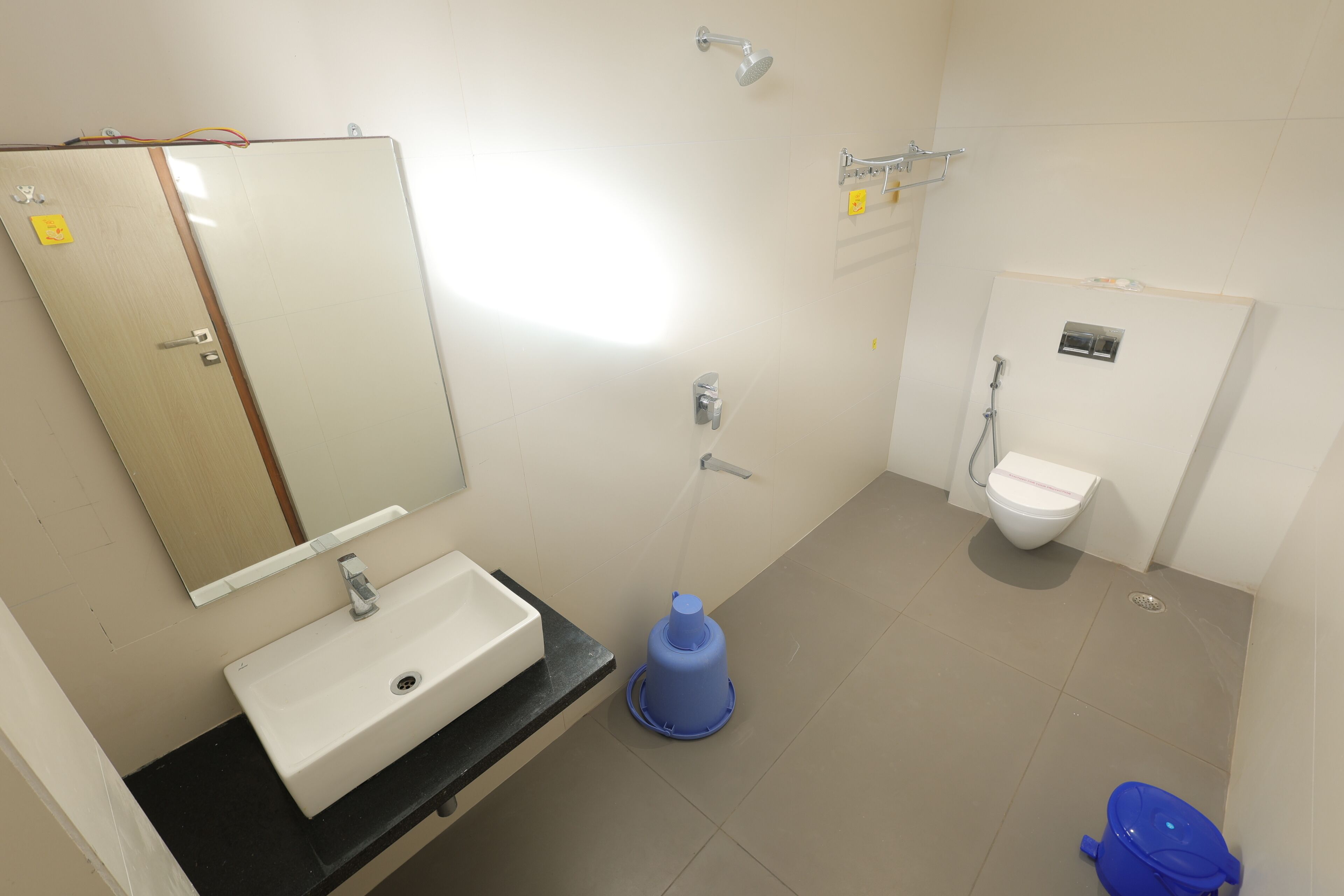 Shower, free toiletries, towels, soap