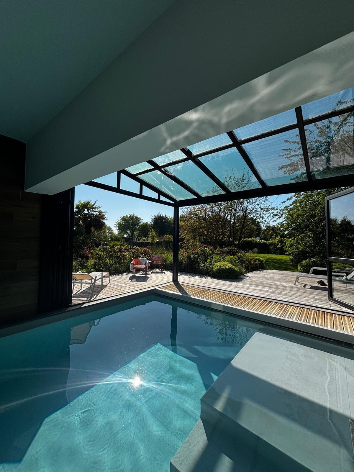 Indoor pool, open 8:00 AM to 9:00 PM, sun loungers