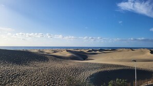 Paisaje desértico con dunas de arena y cielo despejado.