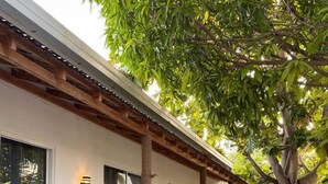 A modern house with a covered porch, large windows, and a sandy courtyard. - Navaya Dhiffushi (Dhiffushi)