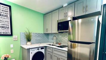 Fridge, microwave, stovetop, toaster