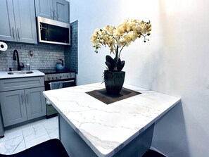 Fridge, microwave, stovetop, toaster