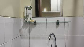 Regadera, bidet, toallas, jabón