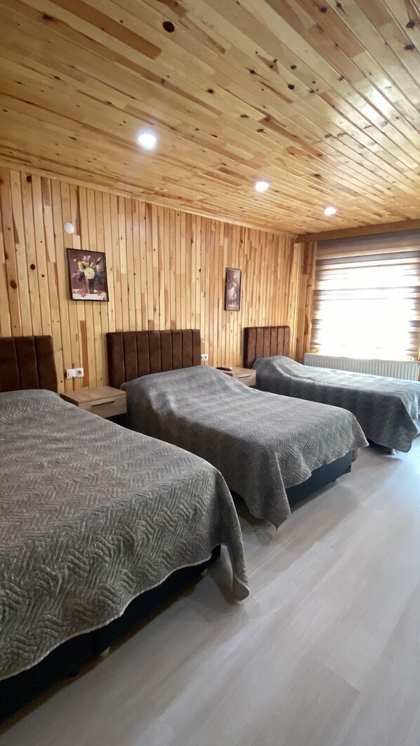 Standaard driepersoonskamer, 3 eenpersoonsbedden, privébadkamer | Een bureau, een laptopwerkplek, gratis wifi