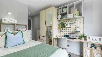 Desk, free WiFi, bed sheets