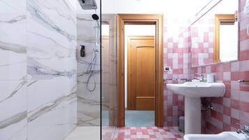 Regadera, secadora de cabello, bidet, toallas